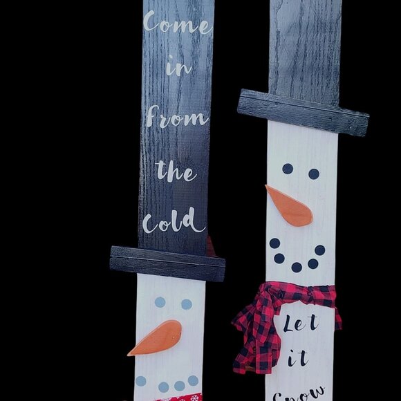Handmade Snowman Porch Signs 36"x5.5" Come In From the Cold & Let It Snow Set - Picture 1 of 6